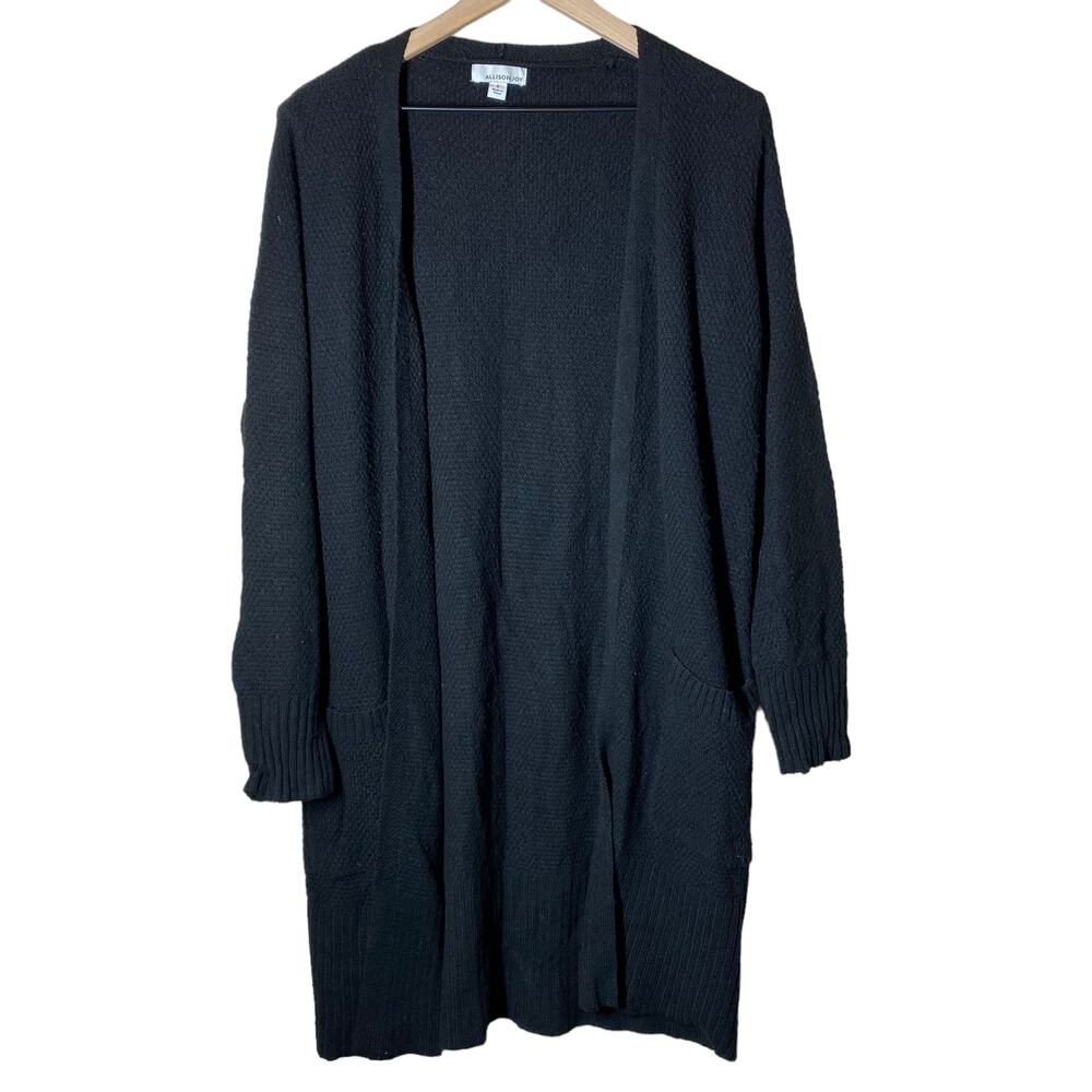 Allison Joy Black Waffle Long Cardigan Size Small Evereve